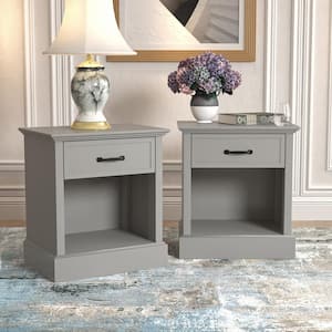 Xylon 1-Drawer Gray Nightstand Sidetable Ultra Fast Assembly (24.2 in. x 21.7 in. x 15.7 in.) (Set of 2)