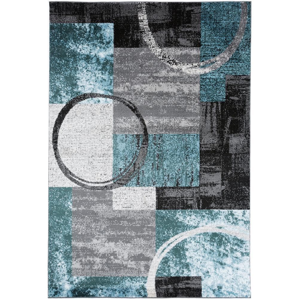 5 ft. 3 in. x 7 ft. 3 in. Gray Polypropylene Contemporary Abstract Circle D