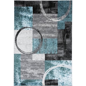 5 ft. 3 in. x 7 ft. 3 in. Gray Polypropylene Contemporary Abstract Circle Design Soft Area Rug