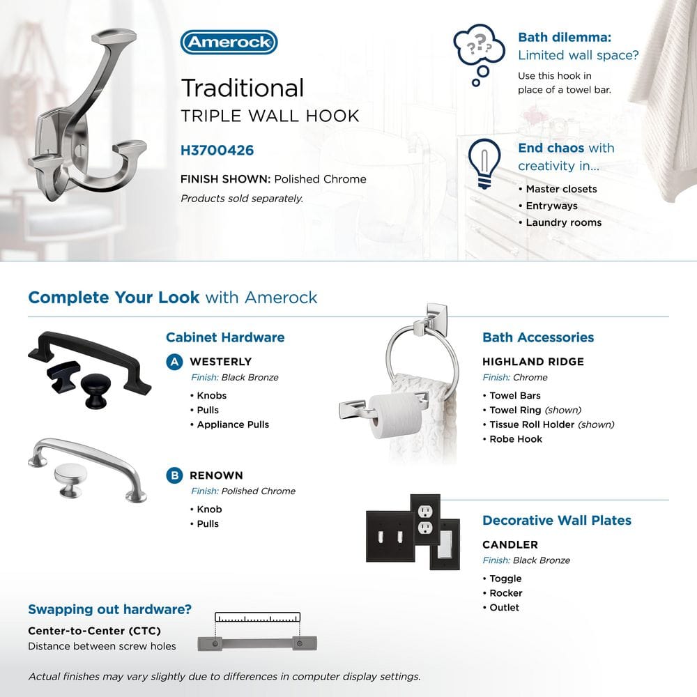 Polished Chrome Triple Prong Decorative Wall Hook