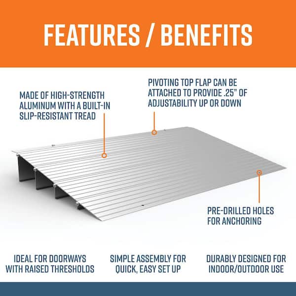 TRANSITIONS Aluminum Threshold Ramp 22.25 in. L x 34 in. W x 4 in. H