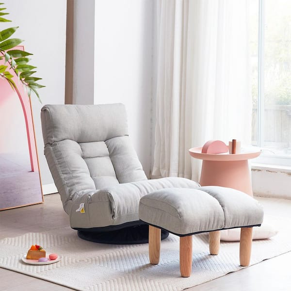 Gray Adjustable Backrest Floor Chair/Japanese/Lazy/Leisure Sofa/Tatami/Recliner/with Ottoman 35.8 in H*22.8in W*45.3in D