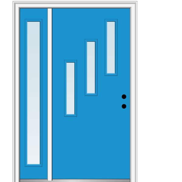 MMI Door 53 in. x 81.75 in. Davina Low-E Glass Left-Hand 3-Lite Modern Painted Fiberglass Smooth Prehung Front Door with Sidelite