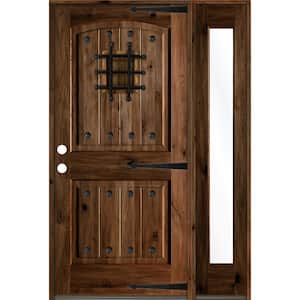 44 in. x 80 in. Medit. Knotty Alder Right-Hand/Inswing Clear Glass Provincial Stain Wood Prehung Front Door w/RFSL