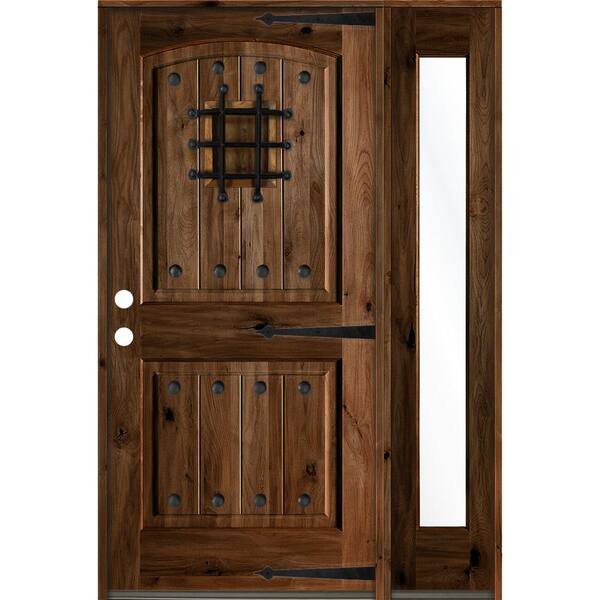 Krosswood Doors 44 in. x 80 in. Medit. Knotty Alder Right-Hand/Inswing Clear Glass Provincial Stain Wood Prehung Front Door w/RFSL