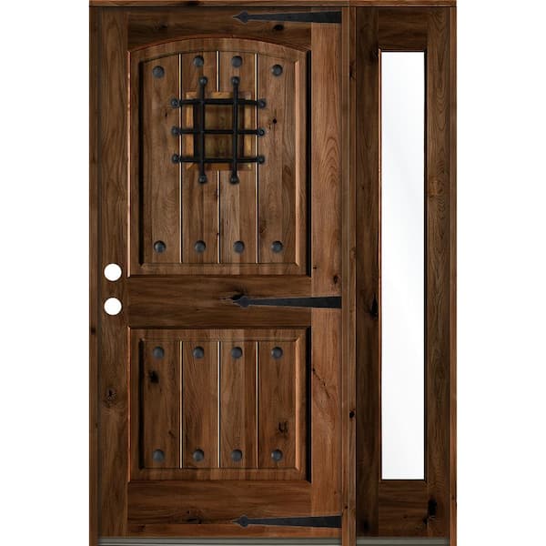 Krosswood Doors 50 in. x 80 in. Medit. Knotty Alder Right-Hand/Inswing Clear Glass Provincial Stain Wood Prehung Front Door w/RFSL
