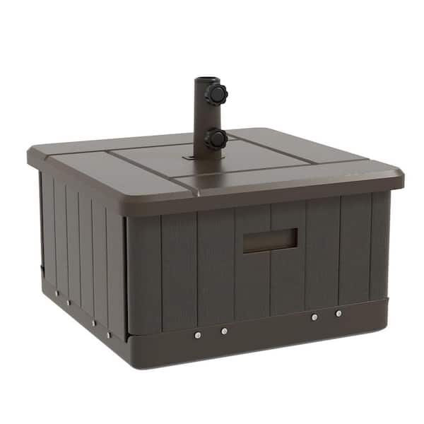 ESILOO 3-in-1 Outdoor Patio Umbrella Base Duty Rolling Base with Planter Side Table, 175lbs Capacity, Fits 1.5-2" Poles, Brown