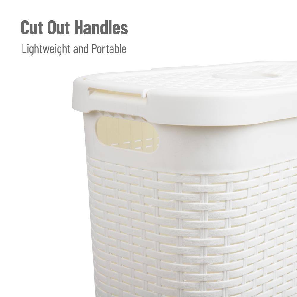 White Slim Rectangular Wicker Laundry Hamper with Lid
