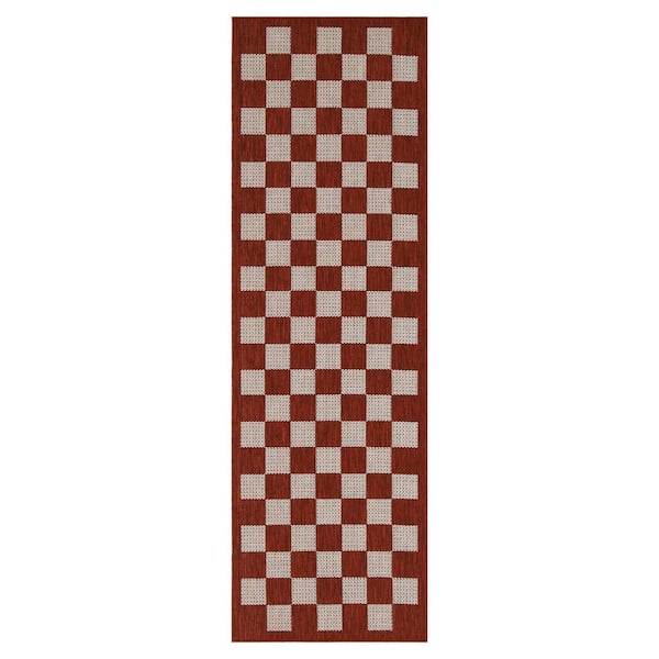 PLAYA RUG Daisy Red and Ivory 2 ft. x 8 ft. Indoor/Outdoor Area Rug
