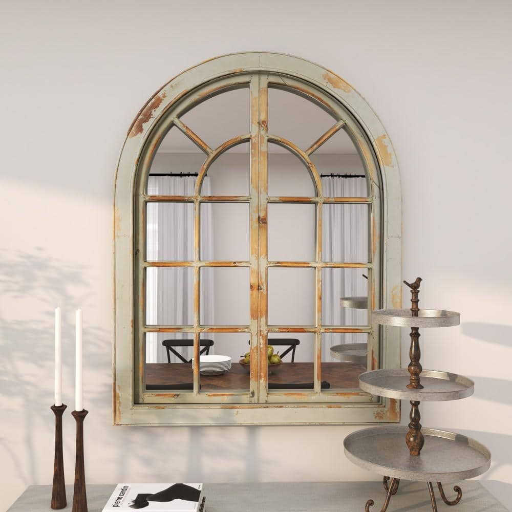 Gray and Brown Weathered Nautical Windowpane Wall Mirror