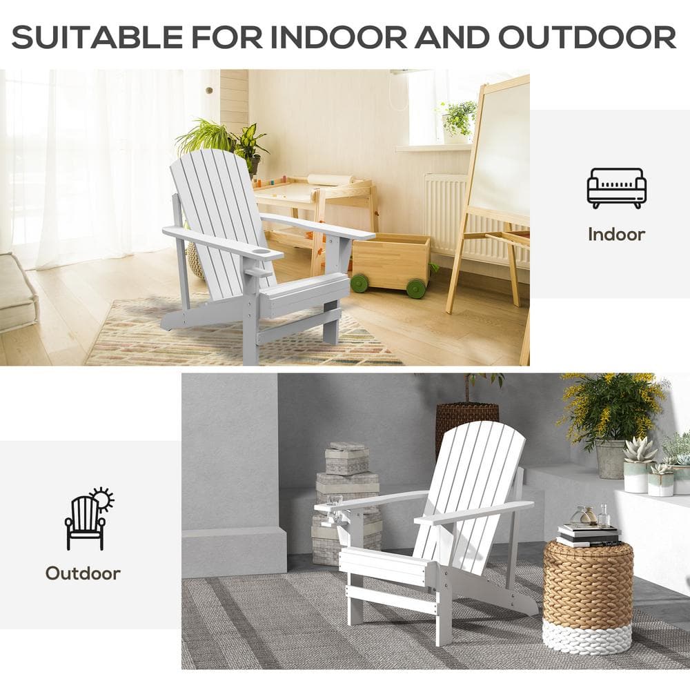 White Fir Wood Adirondack Chair with Cupholder