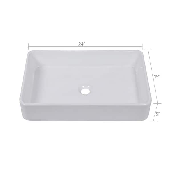 24 in. x 16 in. Bathroom Vessel Sink Modern Rectangle Bathroom Above in White Porcelain Ceramic Vanity Sink Art Basin