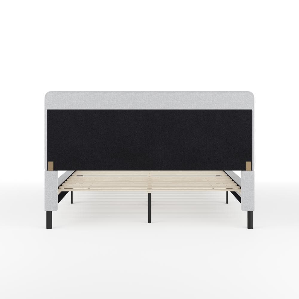 Gray Queen Upholstered Platform Bed with Curved Headboard and Wood Frame