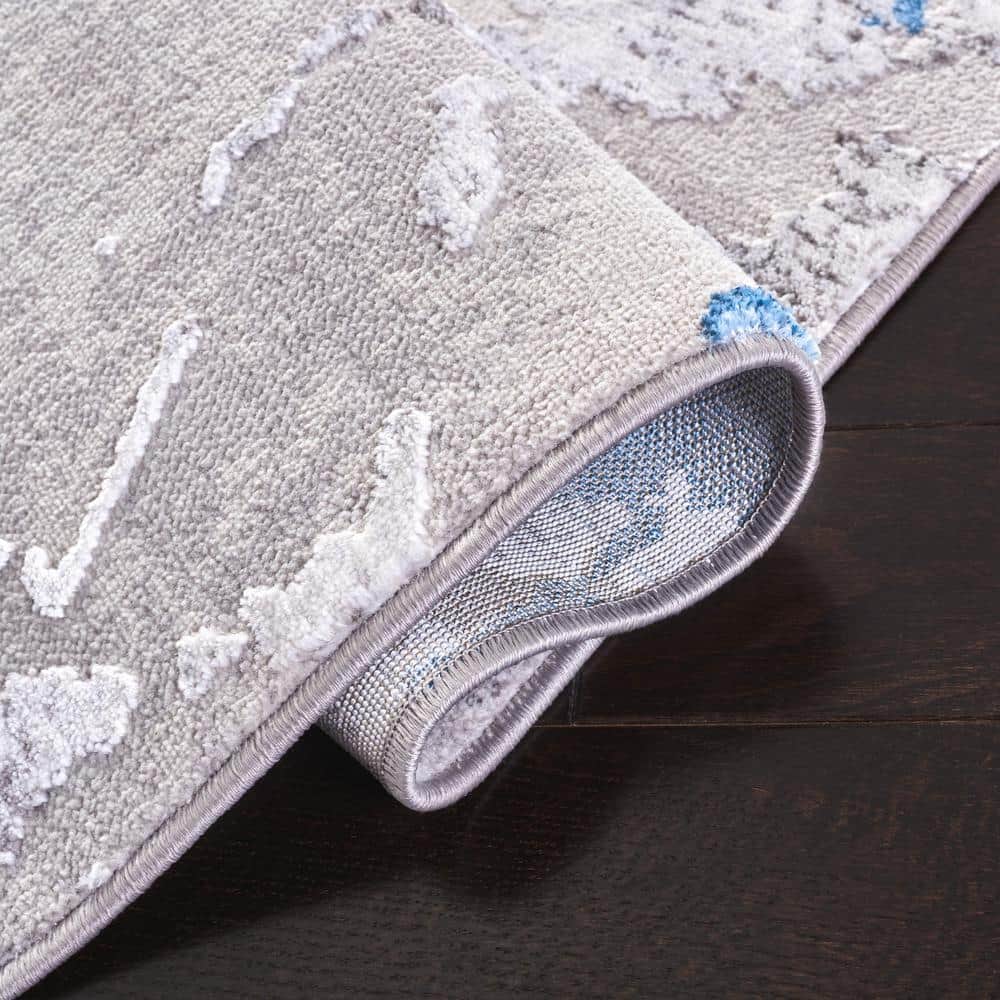 Grey and Blue Abstract Synthetic 9' x 12' Area Rug