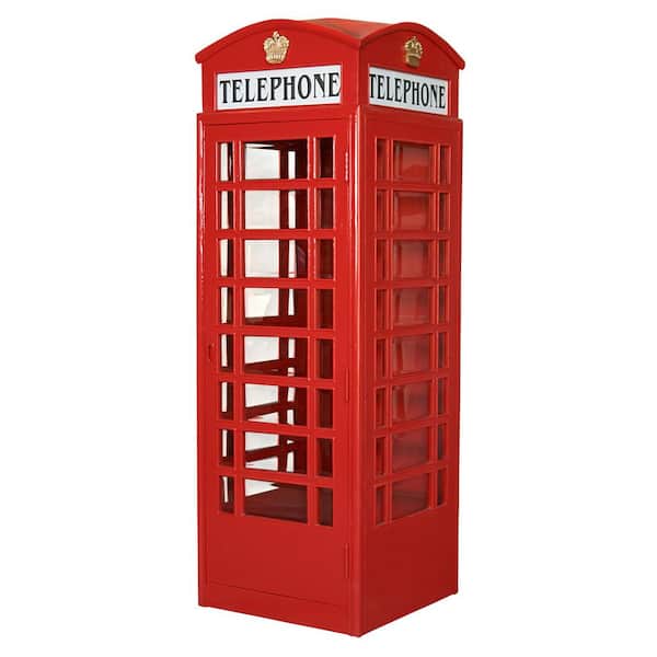 Design Toscano Authentic Replica Red 94 in. British Telephone Booth Accent Cabinet with 1 Shelves