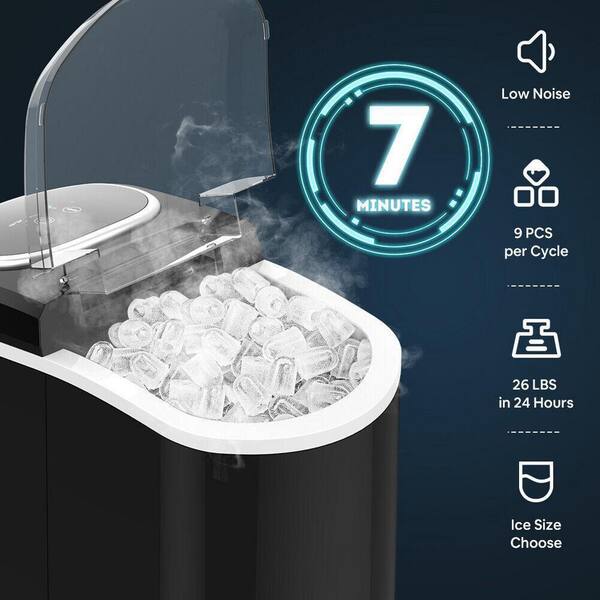 Ice Maker Machine Countertop 2 Ice Sizes, 28 lbs in 24 Hrs, Self-Clean, 9 Cubes Ready in 5 Mins, Portable Ice Maker 2 L, LCD Display (Black)