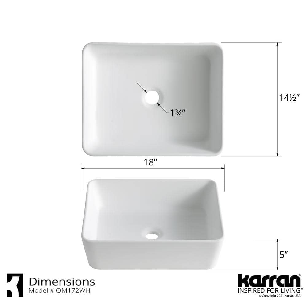Matte White Acrylic Rectangular Above-Counter Vessel Sink