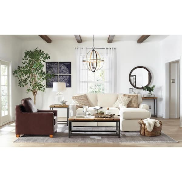 Calhoun 5-Light Weathered Gray Rustic Farmhouse Hanging Globe Candlestick Chandelier with Distressed Oak Finish Accents