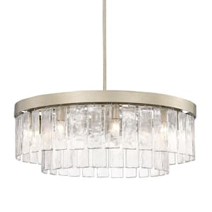 Ciara 9-Light White Gold and Hammered Water Glass Chandelier for Living Room with No Bulbs Included