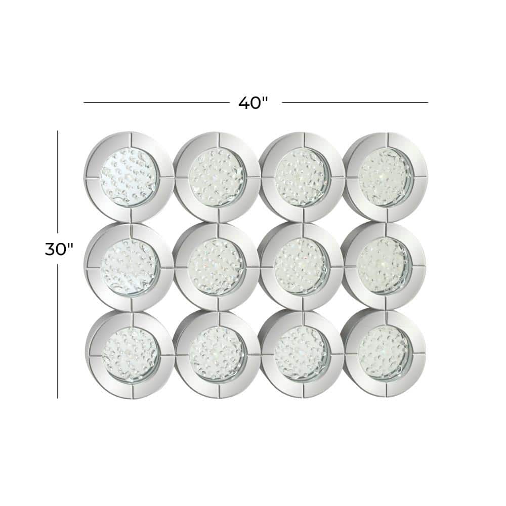 Luxe Reflections Silver Wood Wall Mirror with Crystal Accents 39" Round