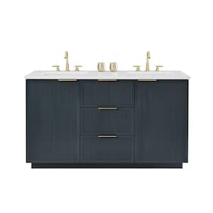 Addison 60 in. W Bath Vanity in Vintage Blue with Engineered Stone Top Ariston White with White Sinks