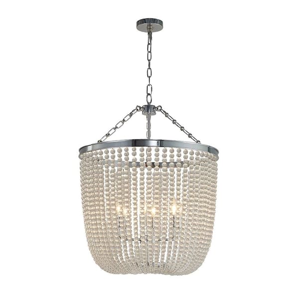 6-Light Chrome Chandelier With Clear Beaded hanging Glass