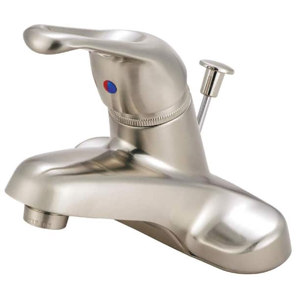 Kingston Brass Wyndham 4 in. Centerset Single-Handle Bathroom Faucet with Plastic Pop-Up in Brushed Nickel