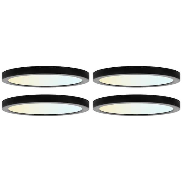 Black Outdoor Integrated LED 9 In. Flush Mount Ceiling Light, 5CCT, 1500LM, 110° Beam, 18W Dimmable, UL Listed 4 Pack