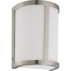 Odeon 6 in. 1-Light Brushed Nickel Wall Sconce with Satin White Glass Shade