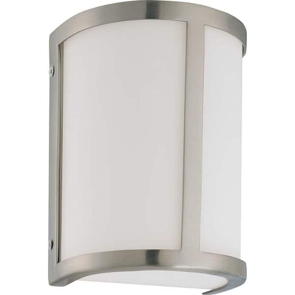 SATCO Odeon 6 in. 1-Light Brushed Nickel Wall Sconce with Satin White Glass Shade