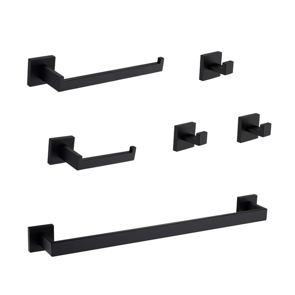 Tahanbath 6-Piece Matte Black Bathroom Hardware Set