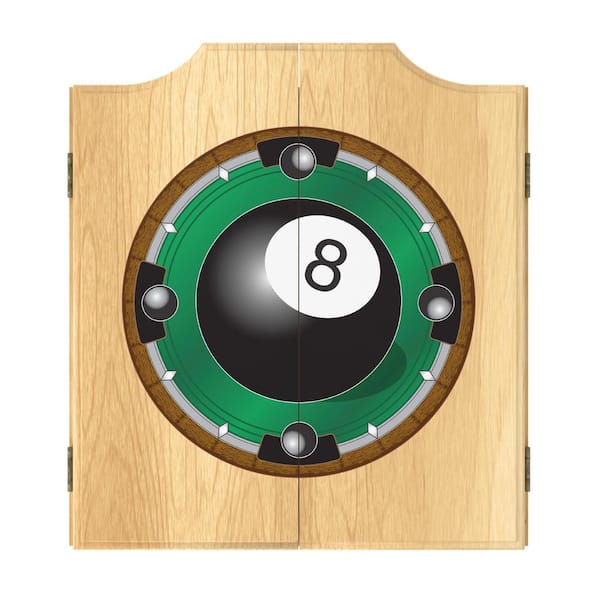 Unbranded Rack'em 8-Ball 20.5 in. Dart Board with Cabinet, Darts and Scoreboards