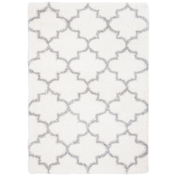 SAFAVIEH Fontana Shag Cream/Gray 4 ft. x 6 ft. Quatrefoil Geometric Area Rug