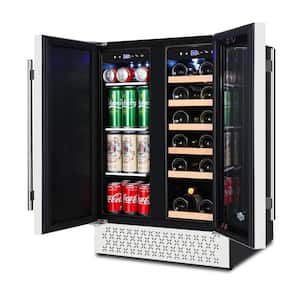 Dual Zone 24 in. 18-Bottle Wine and 57-Can Built-In and Freestanding with French Door Beverage Cooler in Stainless Steel