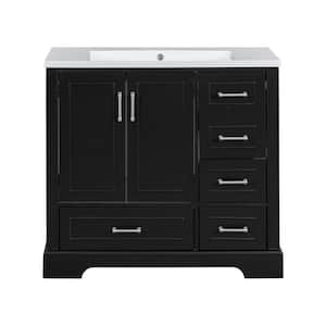 36 in. W x 18 in. D x 34 in. H Single Sink Freestanding Bath Vanity in Black with White Resin Top