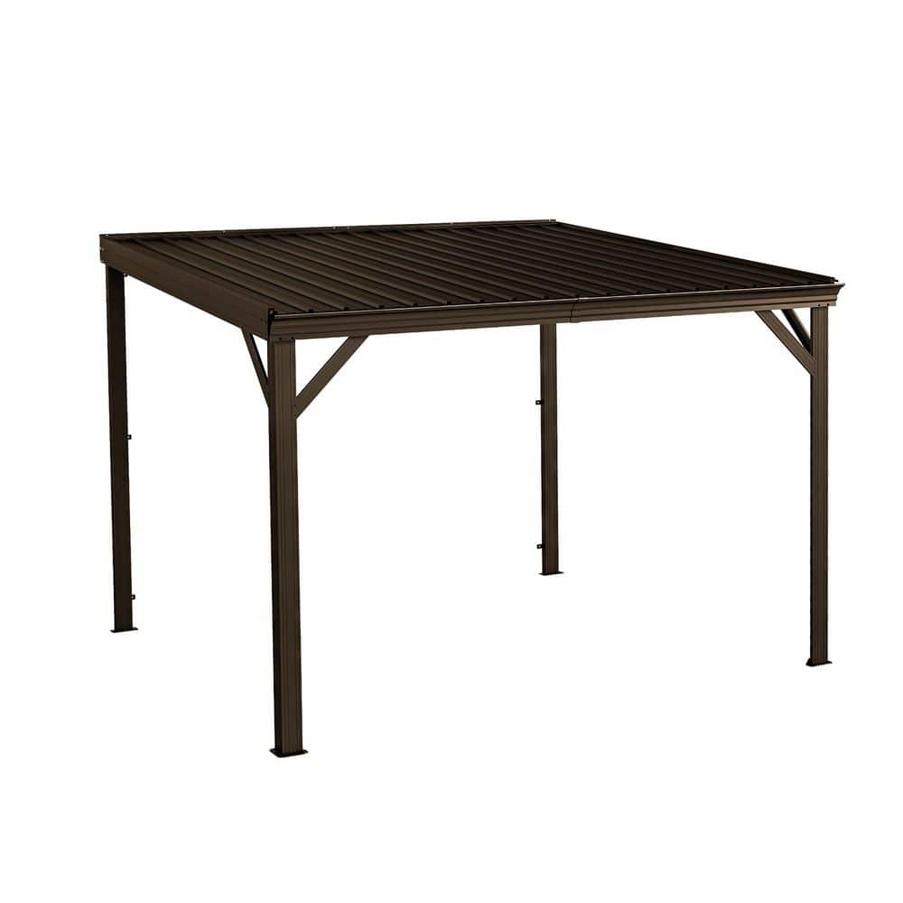 10 ft. x 10 ft. Brown Wall Mounted Gazebos Pergola with Drainage System, Hardtop Patio Shelter for Deck, Porch, Backyard price history on PriceWatchPro