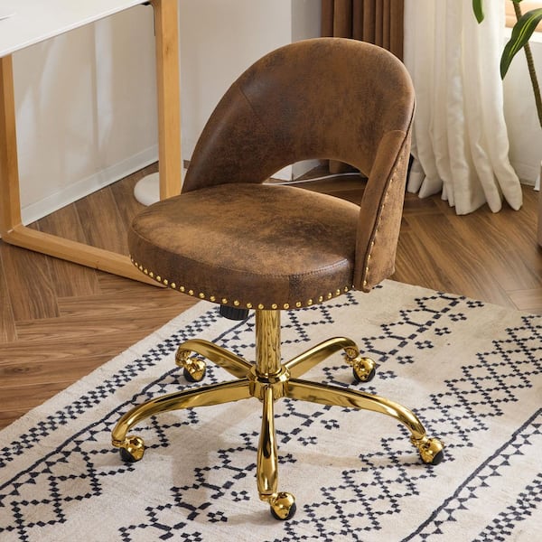 Velvet Fabric Swivel Task Chair in Vintage Brown with Armless