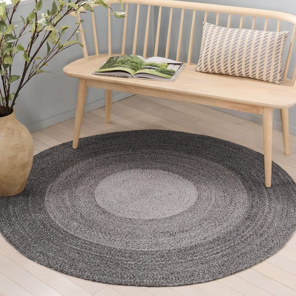 Braided 6 ft. x 6 ft. Charcoal/Gray Gradient Border Round Area Rug