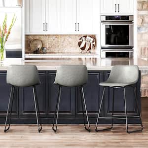 Alexander 24 in. Gray Faux Leather Bar Stool Low Back Metal Frame Counter Height Bar Stool (Set of 5)