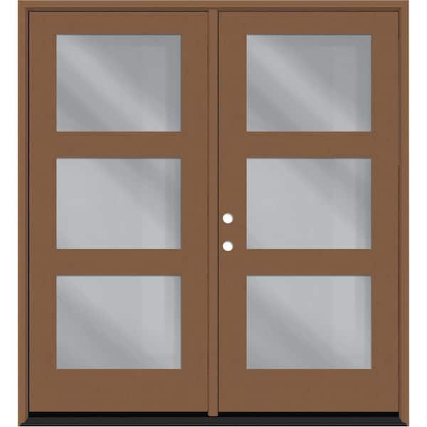 Steves & Sons Regency 72 in. x 80 in. Modern 3L Equal Clear Glass Autumn Wheat RHIS Stained Fiberglass Retro Patio Door with 4" Jamb