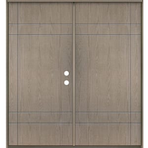 SUMMIT Modern 72 in. x 80 in. Left-Active/Inswing Solid Panel Oiled Leather Stain Double Fiberglass Prehung Front Door