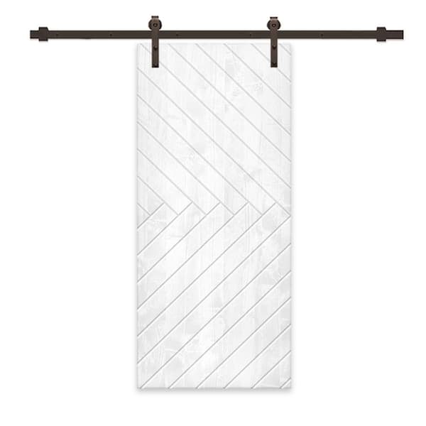 CALHOME 42 in. x 96 in. White Stained Pine Wood Modern Interior Sliding Barn Door with Hardware Kit