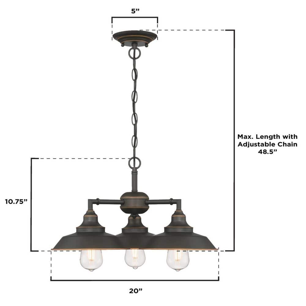 Iron Hill Vintage-Style Bronze 3-Light Convertible Chandelier/Semi-Flush Mount