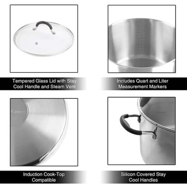 Babish Tri-Ply Stainless Steel Professional Grade Saute Pan w/Lid, 5-Quart