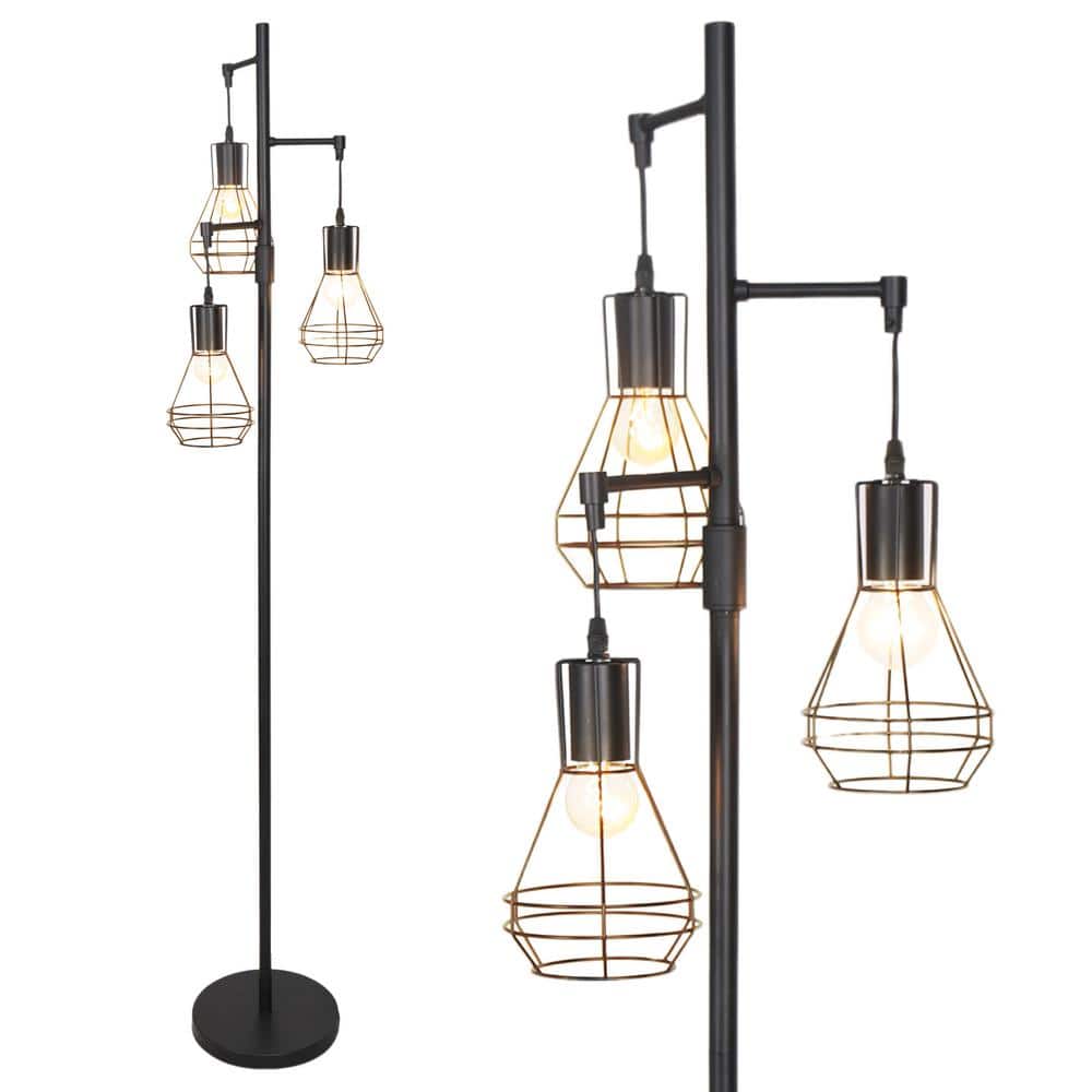 65 in. 3-Light Black Farmhouse Industrial Tree Floor Lamp Standing Lamp with Elegant Cage Shades price history on PriceWatchPro