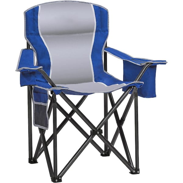 Bestier 25 in. Foldable Blue Camping Lawn Chair With Heavy-Duty Steel Frame and Cup Holder