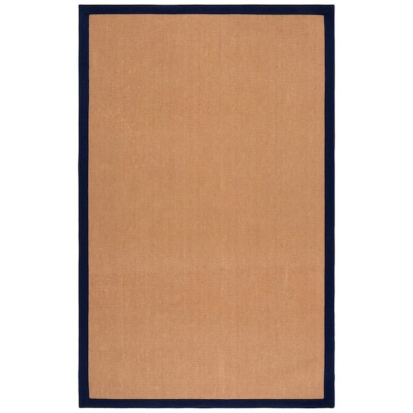 Natural Fiber 9 ft. x 12 ft. Natural/Navy Coastal Bordered Solid Area Rug