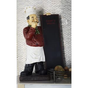 12 in. x 36 in. Multi Colored Polystone Chef Sculpture with Chalkboard