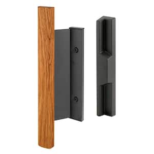Diecast Black, Sliding Door Handle Set with Hard Wood Handle