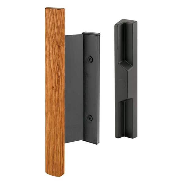 Prime-Line Diecast Black, Sliding Door Handle Set with Hard Wood Handle